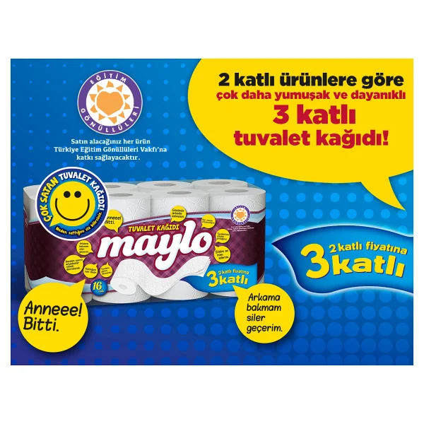 Maylo Tuvalet Kağıdı 3 Katlı 32 'li 3 Adet - Görsel 3