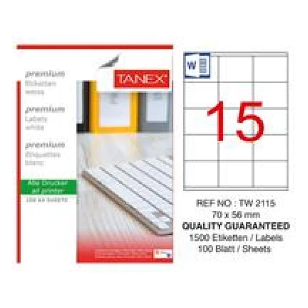 Tanex TW-2115 70x56 mm 15'li 100 Sayfa Lazer Etiket - Görsel 2