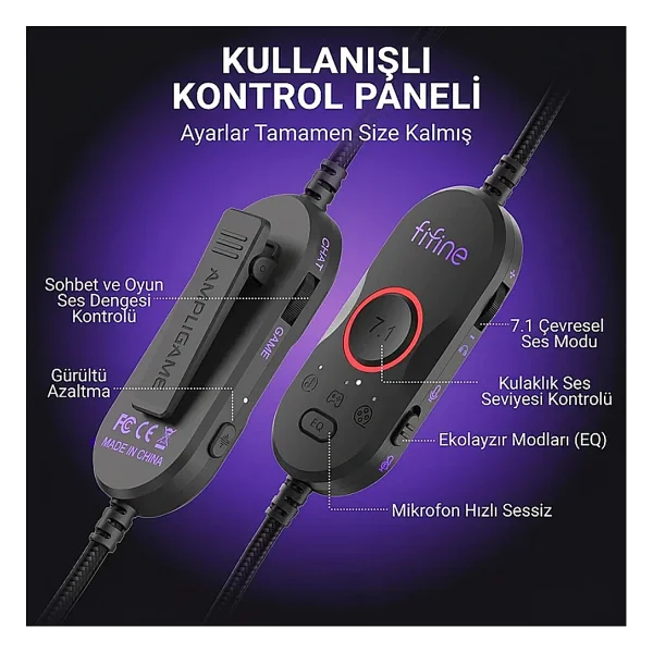 Fifine Ampligame H16 Siyah RGB 7.1 USB Kablolu Kulak Üstü Oyuncu Kulaklığı - Görsel 10