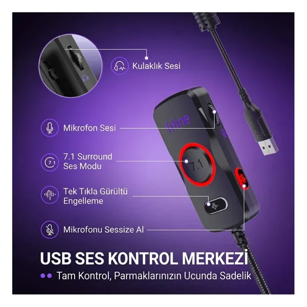 Fifine Ampligame H18V 7.1 USB Kablolu Kulak Üstü Oyuncu Kulaklığı - Görsel 10