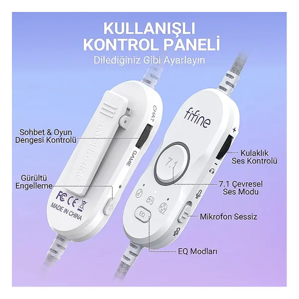 Fifine Ampligame H16 Beyaz RGB 7.1 USB Kablolu Kulak Üstü Oyuncu Kulaklığı - Görsel 10