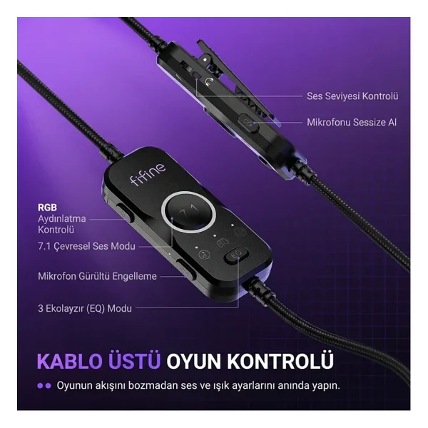 Fifine Ampligame H19 RGB 7.1 USB Kablolu Kulak Üstü Oyuncu Kulaklığı - Görsel 10