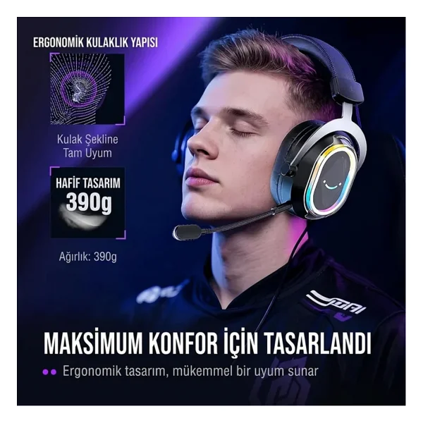 Fifine Ampligame H13 Siyah RGB 7.1 USB Kablolu Kulak Üstü Oyuncu Kulaklığı - Görsel 10