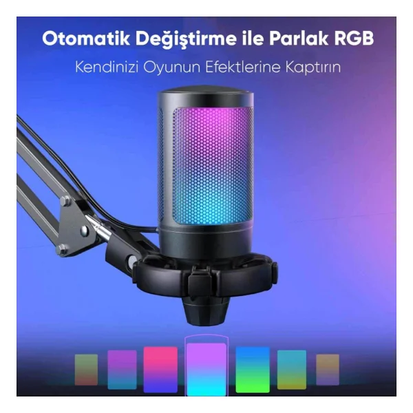 Fifine Ampligame A6T Mavi RGB USB Yayıncı Mikrofonu - Görsel 8