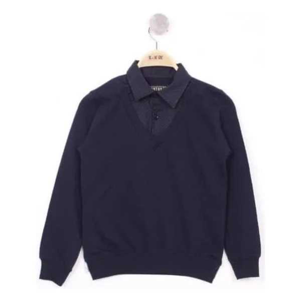 Toontoy Erkek Çocuk Gömlek Yaka Okul Sweatshirt Lacivert 12 YAŞ - Görsel 2