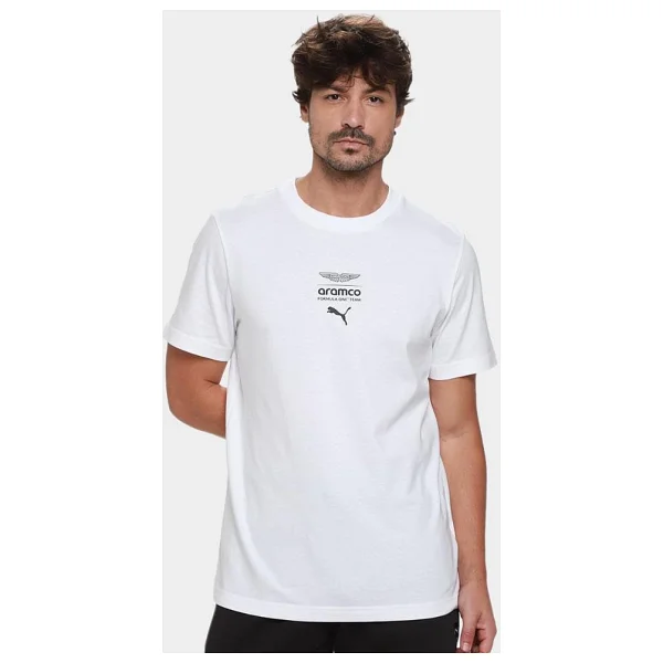 Puma X Aston Martin Aramco F1 Team Essentials 635393-02 Beyaz Kısa Kollu Bisiklet Yaka Erkek Tişört - Görsel 5
