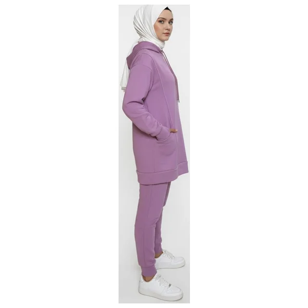 2273_Tesettür Kapüşonlu Eşofman Takımı - 3 İplik, Cepli, Oversize Rahat Kesim, Mevsimlik Spor Takım, 00430 Yeşil, 42 - Görsel 5