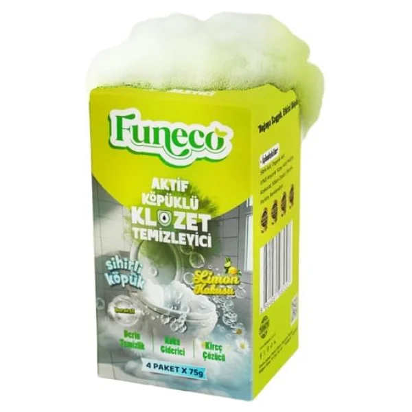FUNECO Klozet Tuvalet WC Temizleyici, 1 Kutuda 4 Paket (300g), Aktif Köpüklü, Doğa Dostu, Limon - Görsel 7
