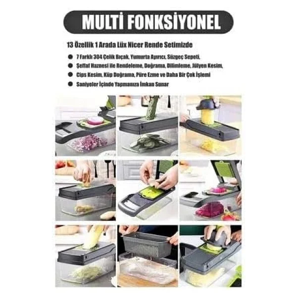 Sebze Doğrayıcı, Çok Fonksiyonlu 12'si 1 Arada Gıda Doğrayıcılar Soğan Doğrayıcı Sebze Dilimleyici Kesici Dicer Sebze Doğrayıcı, 8 Bıçaklı - Görsel 2