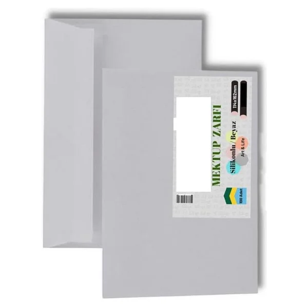 Mektup Zarfı Silikonlu 114x162 Mm 100 Adet 1 Paket Artlantis Cırtlı Beyaz Zarf Takı Zarfı Düğün Para Zarfı - Görsel 2