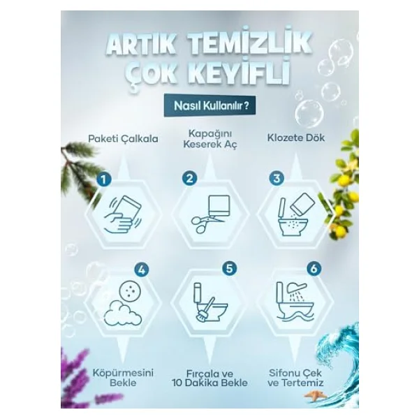 FUNECO Klozet Tuvalet WC Temizleyici, 1 Kutuda 4 Paket (300g), Aktif Köpüklü, Doğa Dostu, Limon - Görsel 9