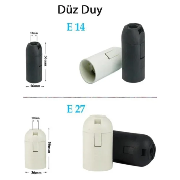 Şahnet E14 (İnce) Siyah Düz Duy - Avize Duy, Abajur Duy , Masa Lambası Duy - Görsel 3