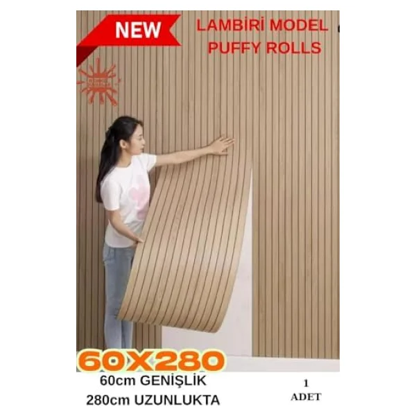 60cm X 280cm 1 Adet Kendinden Yapışkanlı Açık Kahverengi Lambiri Desenli Duvar Paneli Kağıdı Yg005 - Görsel 6