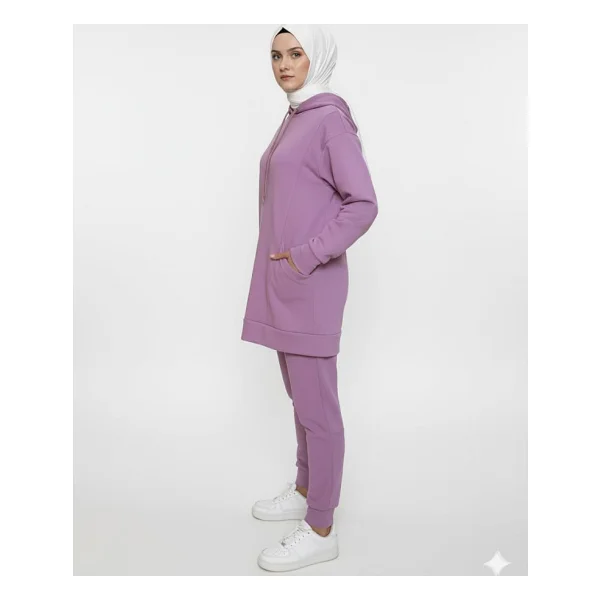 2273_Tesettür Kapüşonlu Eşofman Takımı - 3 İplik, Cepli, Oversize Rahat Kesim, Mevsimlik Spor Takım, 00430 Yeşil, 42 - Görsel 4