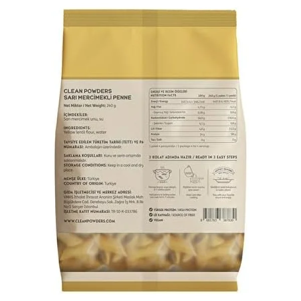 Clean Powders Protein Makarna Sarı Mercimek 240 Gr 2 Adet Aromasiz - Görsel 3
