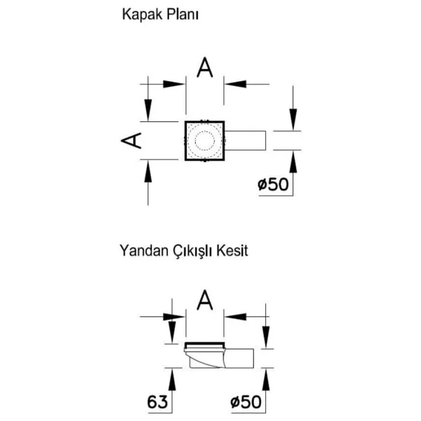 VitrA V-Flow Kare 5606979 Duş Kanalı, Yandan Çıkışlı, 10x10 cm, DK 800 Kapak, Mat Krom - Görsel 2
