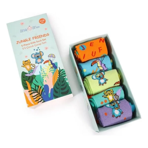 Milk&Moo Jungle Friends Çocuk Çorap Seti 5'Li, Beden 27-30, Yumuşak Ve Dayanıklı Kumaş - Görsel 2
