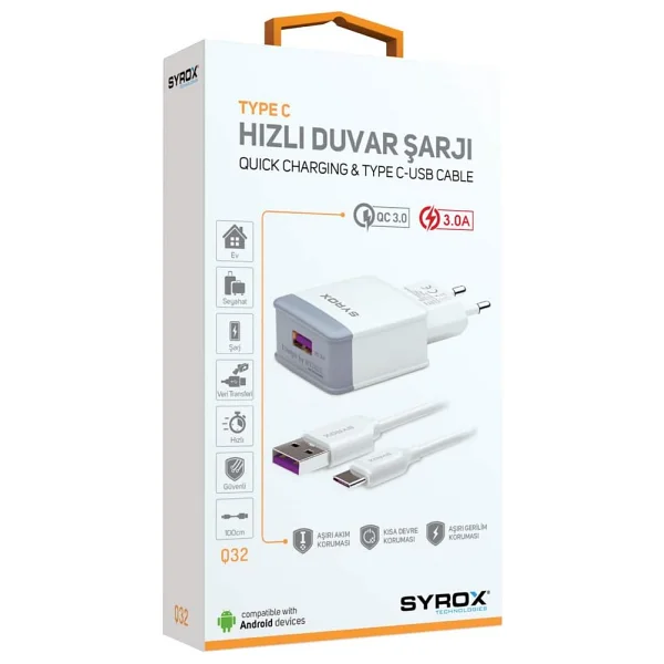 Syrox Q32 Type-C Kablolu Hızlı Şarj Aleti - Görsel 2