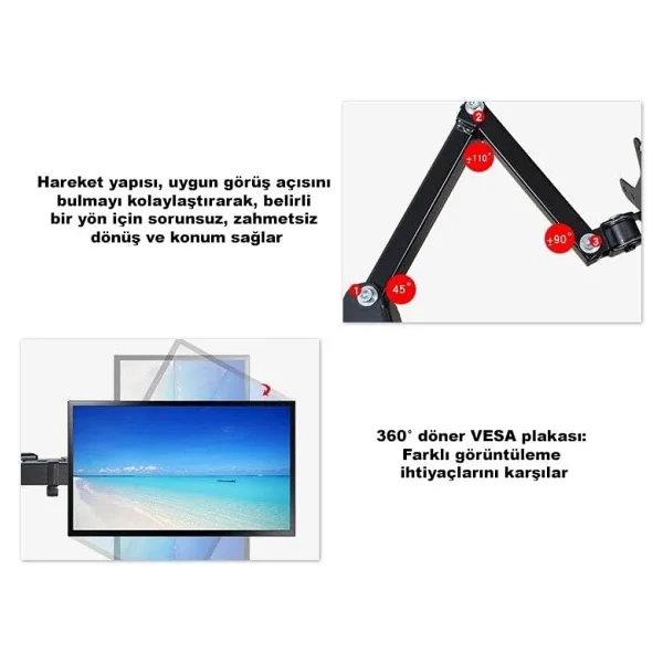 DailyTech Masaüstü Ayarlanabilir 14-32? Çift Kol Monitör Tutucu - Görsel 5