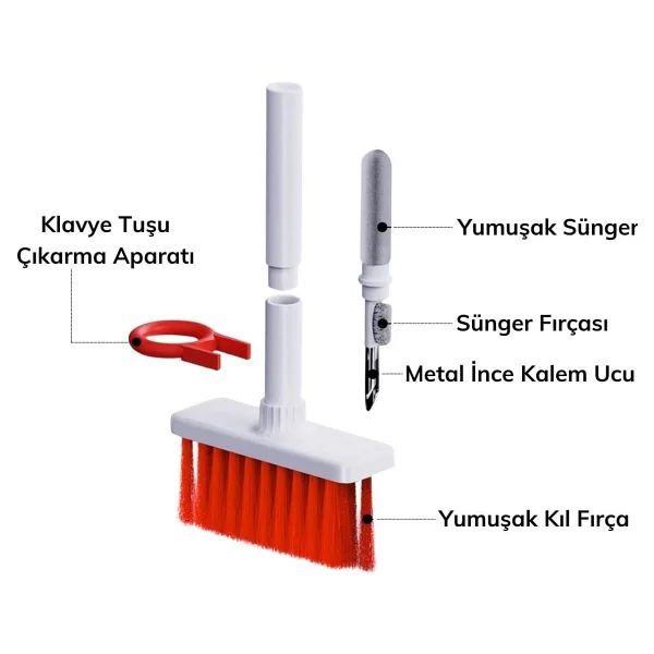 Buffer Çok Amaçlı Kırmızı Hassas Fırça Başlıklı Bilgisayar Laptop Temizleme Fırçası - Görsel 5