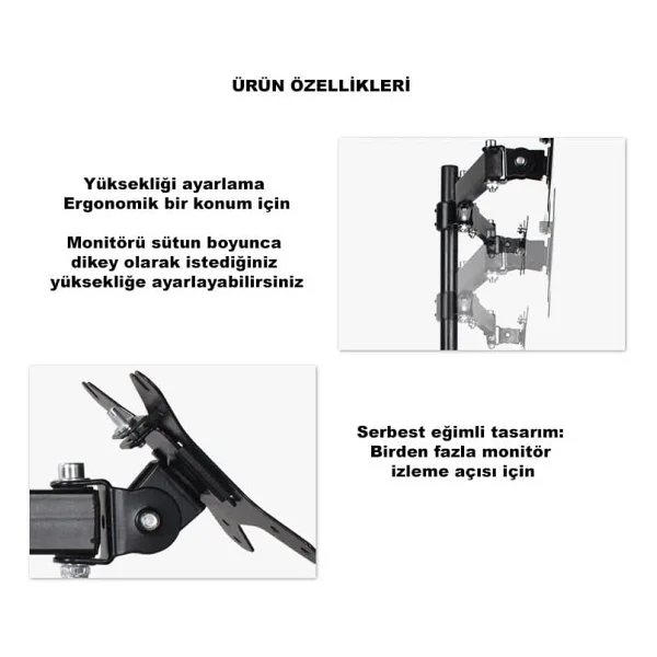 DailyTech Masaüstü Ayarlanabilir 14-32? Çift Kol Monitör Tutucu - Görsel 3