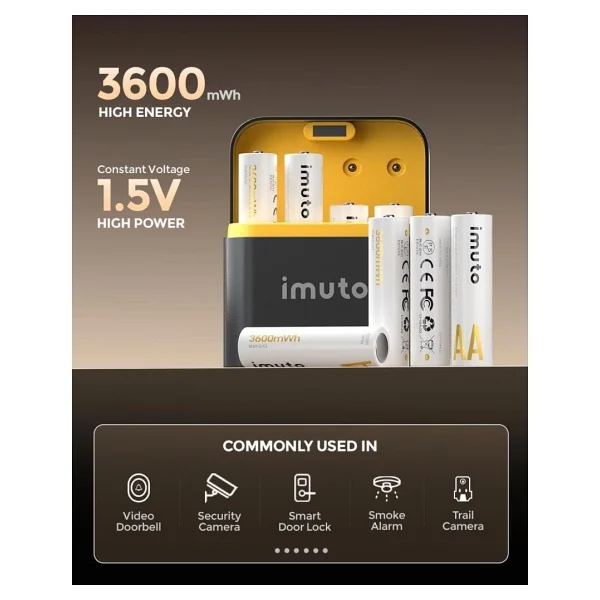 Imuto 3600 mWh AA Lityum Şarjlı Pil Seti (8'li) + 8 Yuvalı Şarj Ünitesi - Görsel 3