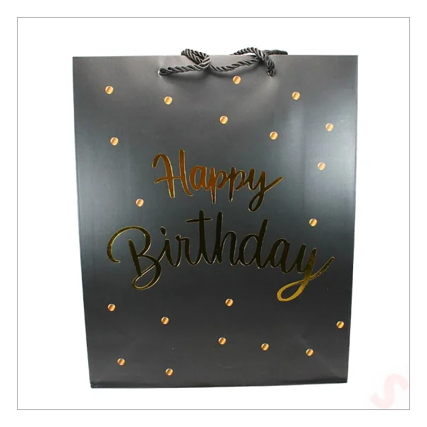 SüSLe Bebek ve Parti Happy Birthday Siyah Karton Çanta, 32 X 26 X 10 Cm - 1 Adet - Görsel 3