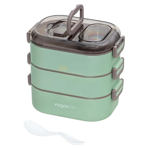 Vagonlife Bento 1450 ml 3 Katlı 6 Bölmeli Çelik Beslenme Kutusu - Görsel 9