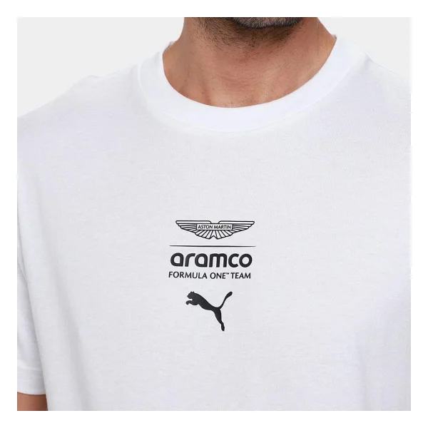 Puma X Aston Martin Aramco F1 Team Essentials 635393-02 Beyaz Kısa Kollu Bisiklet Yaka Erkek Tişört - Görsel 3