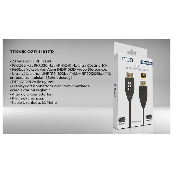 Inca IDPD-40 1.2 m DisplayPort Kablo - Görsel 7