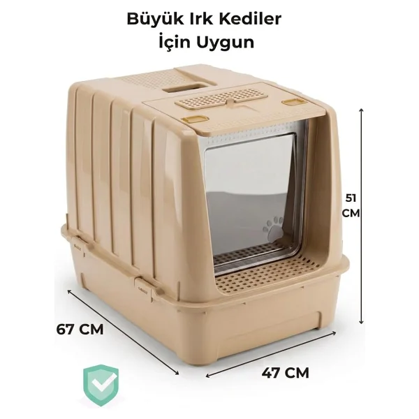Jumbo Dev Büyük Boy Kapalı Kedi Tuvaleti, Filtreli ve Kürek Hediyeli, 67,5x47x51 cm - VN11095 - Görsel 6