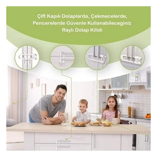 Bebek Çocuk Çekmece ve Dolap Koruma Raylı Güvenlik Sistemi Emniyet Kilidi - Görsel 4