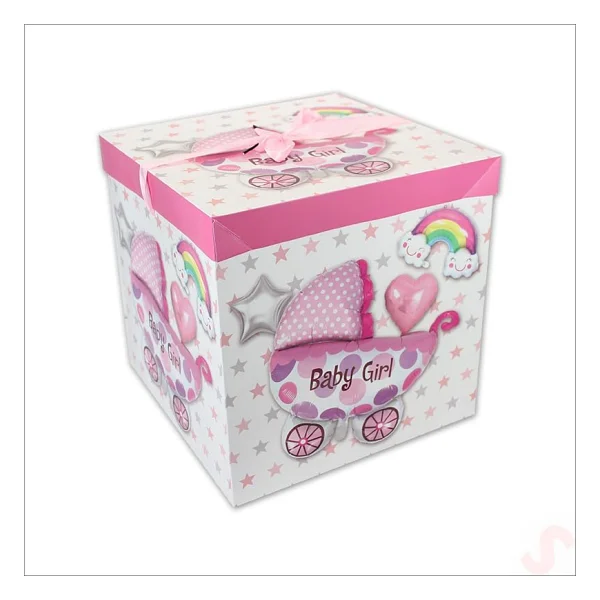SüSLe Bebek ve Parti Kapaklı, Katlanır Demonte Karton Kutu, 30cm - Puset ve Pembe - Görsel 2
