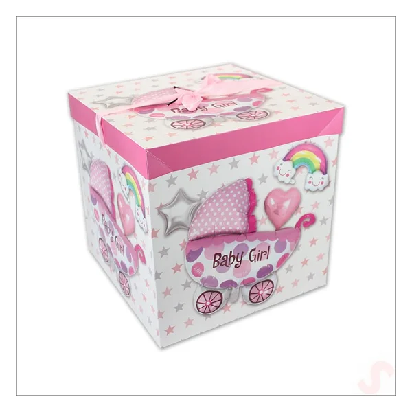 SüSLe Bebek ve Parti Kapaklı, Katlanır Demonte Karton Kutu, 30cm - Puset ve Pembe - Görsel 8