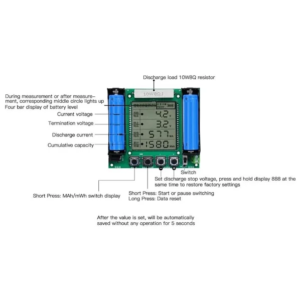 XH-M239 18650 LCD Dijital Ekranlı Lityum-İyon Pil Kapasite ve Deşarj Enerji Test Cihazı - Görsel 6