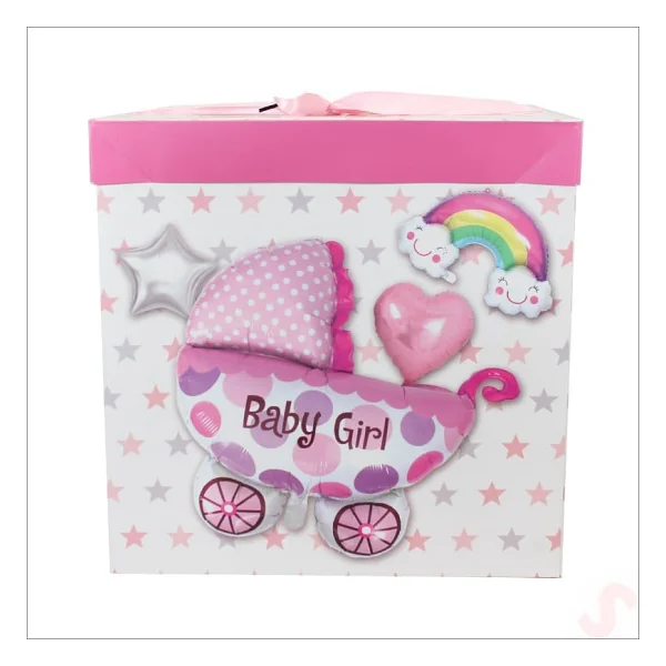 SüSLe Bebek ve Parti Kapaklı, Katlanır Demonte Karton Kutu, 30cm - Puset ve Pembe - Görsel 4