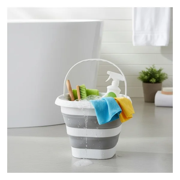 Orret Home 12.8 Litre Katlanabilir Kova - Akordiyon Tasarımlı Katlanır Temizlik ve Araç Yıkama Kovası, Gri Renk, Bebek Yıkama ve Ev İçi Kullanıma Uygun Portatif Kova (Kare 10 Litre) - Görsel 6