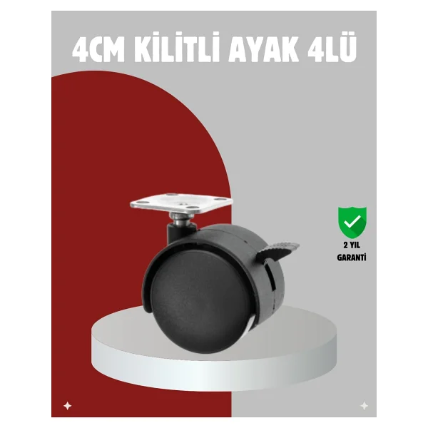 Mobilya İçin Kilitli 4 cm Tekerlek Ayak Seti - Görsel 6
