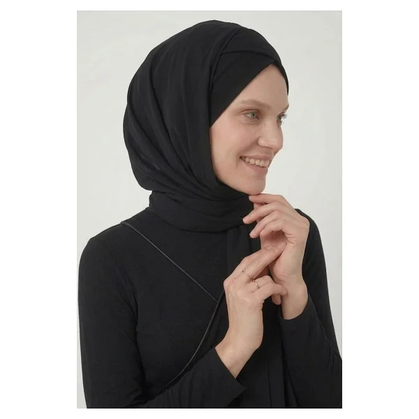 Şallı Takmatik Sade Siyah Hazır Türban Tesettür Bone Namaz Örtüsü - Görsel 9
