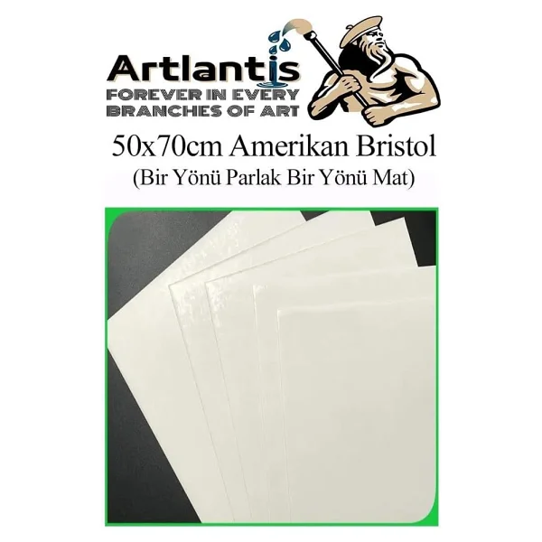 A3 Amerikan Bristol Karton 29.7X42 cm 100 Adet 220 gr Bir Tarafı Parlak Bir Tarafı Mat Kağıt Biristol Karton - Görsel 5