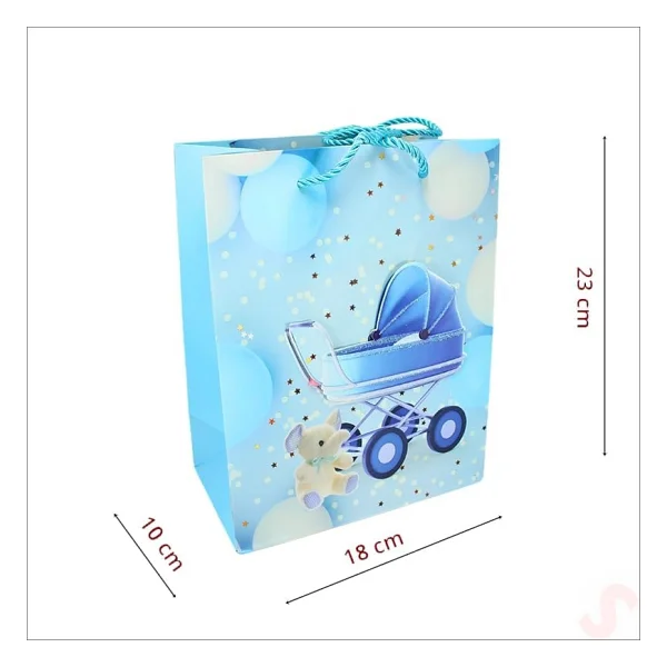 SüSLe Bebek ve Parti Karton Çanta, Puset Model Mavi 23 X 18 X 10 Cm - 12 Adet - Görsel 3