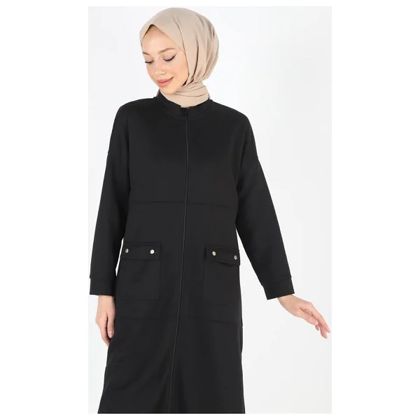 Plistre 2081_fermuarlı Yırtmaçlı Oversize Tesettür Kap - Görsel 5