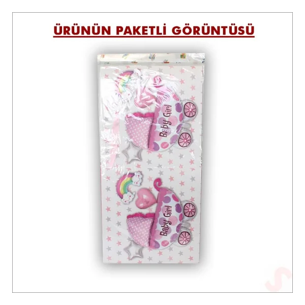 SüSLe Bebek ve Parti Kapaklı, Katlanır Demonte Karton Kutu, 30cm - Puset ve Pembe - Görsel 5