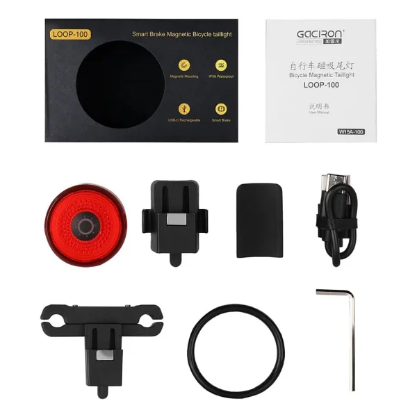 Gaciron LOOP-100 (Karbon) Akıllı Fren Bisiklet Arka Lambası, Karbon Gövde, IPX6 Su Geçirmez, USB-C Şarj, 100 Lümen - Görsel 4