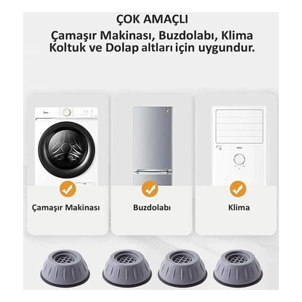 Beyaz Eşya Altlığı Ayağı 4 adet Çamaşır Bulaşık Makinası Buzdolabı Yükseltici Titreşim Önleyici - Görsel 3