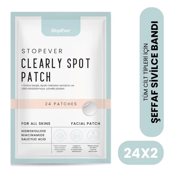 StopEver Clearly Spot Patch, Sivilce Karşıtı Şeffaf Plaster 2'li Paket Ultra İnce, Hidrokolloid + Niacinamide + Salicylic Asit İçerikli Akne Karşıtı Yüz Bandı 48 adet (2 x 24) - Görsel 2