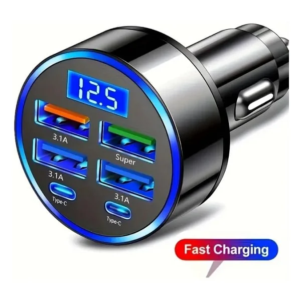 6 Portlu Hızlı Araç Şarj Cihazı - 4 Usb + 2 Type-C Çıkışlı Dijital Göstergeli Oto Şarjı - Görsel 9