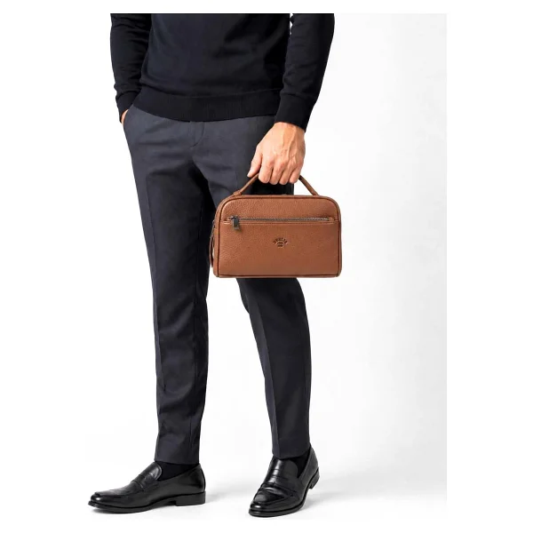 Erkek El Çantası Portföy Çanta İki Bölmeli El Çantası Clutch Çanta (Kahverengi) - Görsel 10