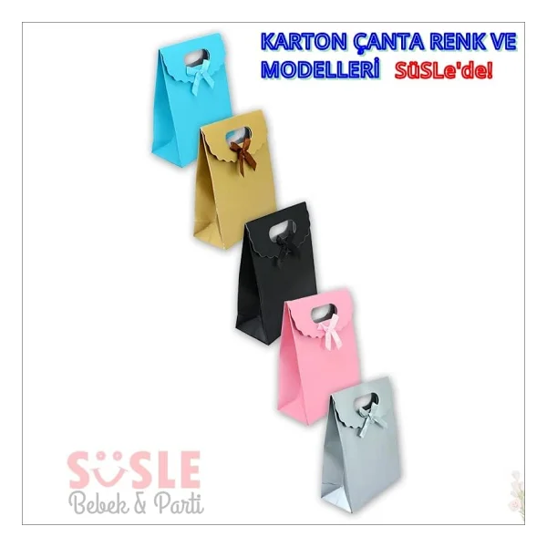 SüSLe Bebek ve Parti El Geçmeli Karton Çanta 26 X 19 X 9 Cm, Puanlı Mavi - 12 Adet - Görsel 5
