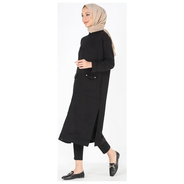 Plistre 2081_fermuarlı Yırtmaçlı Oversize Tesettür Kap - Görsel 2